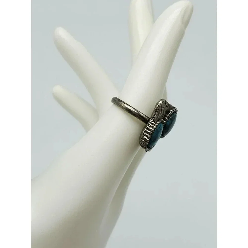 Faux Blue Turquoise Southwest Silver Tone Vintage 1970s Square Ring Size 7.25